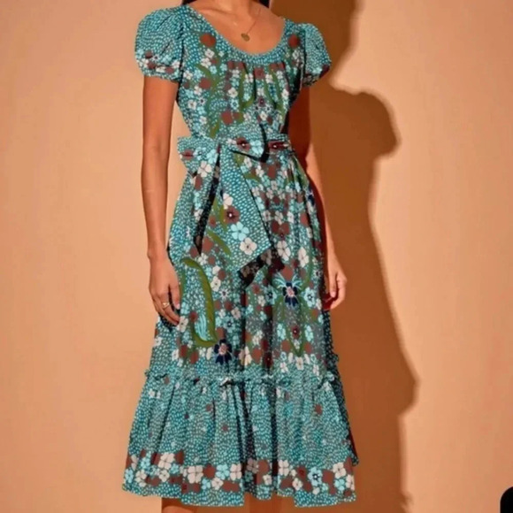 Tucker Puff Sleeve Ruffle Hem Dress-sz L-NWT - Picture 14 of 14